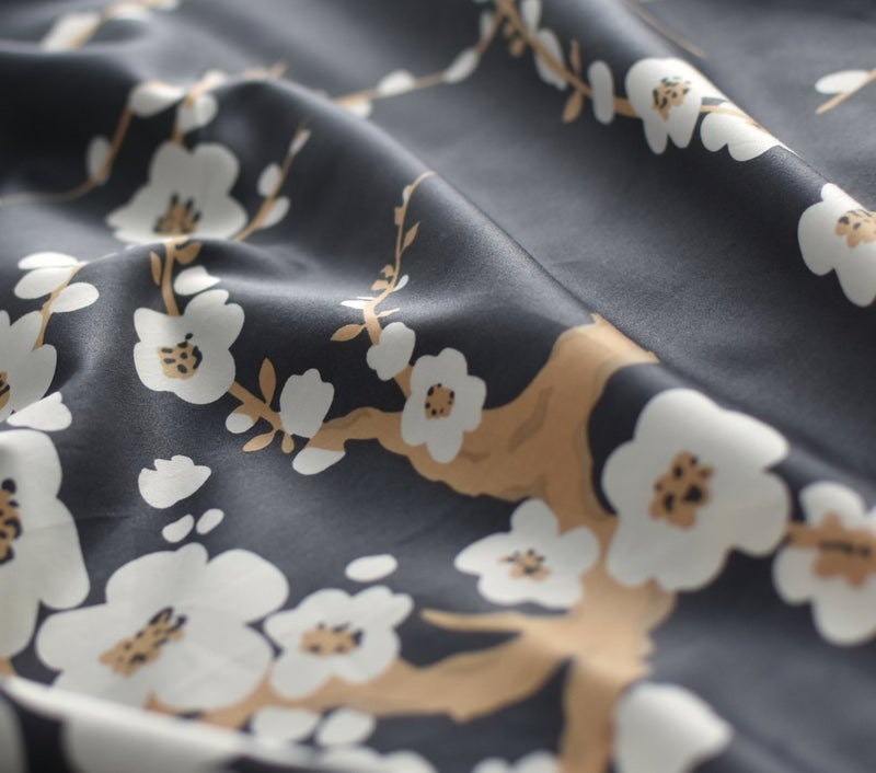 Eikei Japanese Oriental Style Cherry Red Blossom Floral Branches Print Duvet Quilt Cover 300tc Cotton Bedding 3 Piece Set (Charcoal, King) - Image 2